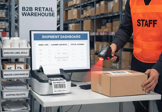 Retail label printing station
